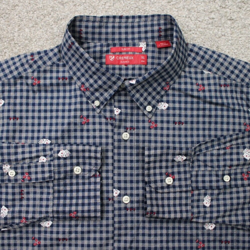 Cremieux AOP Shirt Mens Mens XL Blue Slim Fit Cards‎ All Over Print Cotton L/S